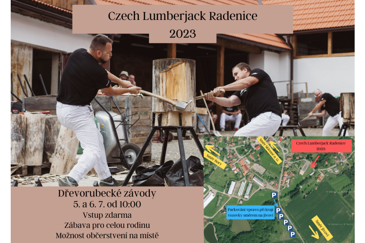 Czech Lumberjack Radenice Vás zvou na dřevorubské závody 5.7. a 6.7.2023 od 10:00 hodin