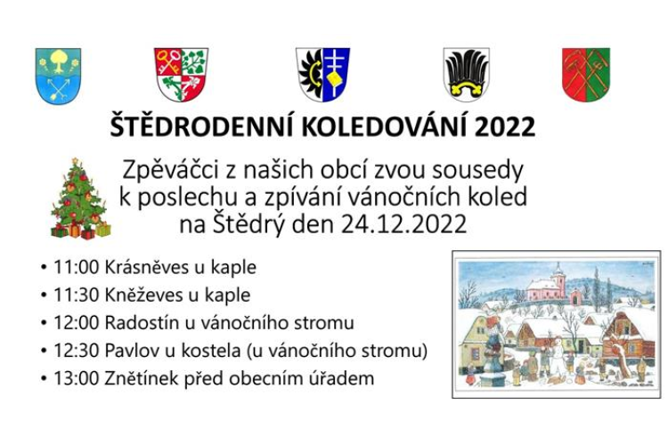 Štědrodenní koledování 2022 ve 13:00 hodin před obecním úřadem ve Znětínku