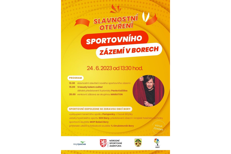 Slavnostní otevření sportovního zázemí v obci Bory dne 24.6.2023 od 13:30 hodin