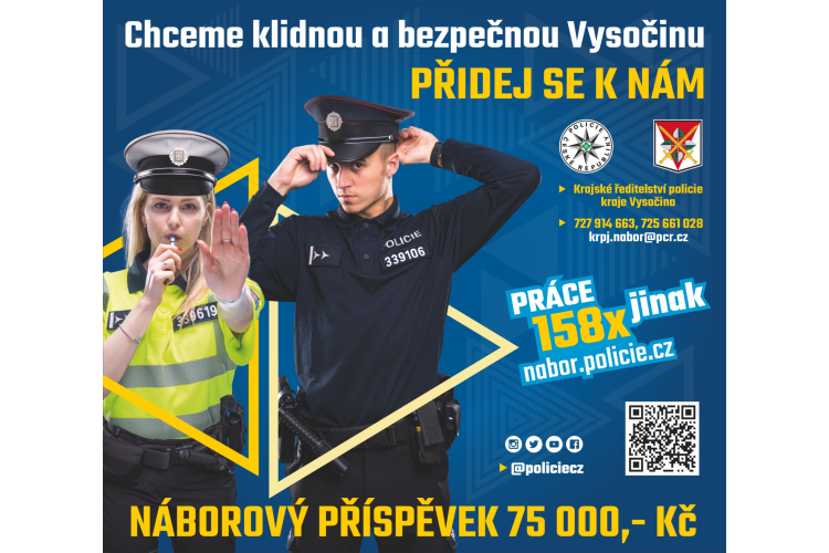 KRAJ VYSOČINA - Krajské ředitelství policie kraje Vysočina nabízí mladým lidem možnost stát se příslušníkem Policie ČR