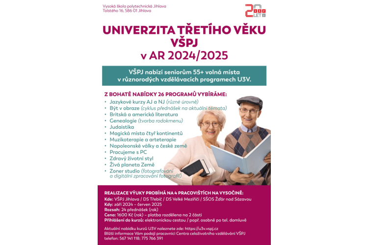 Univerzita třetího věku VŠPJ v Jihlavě v AR 2024/2024